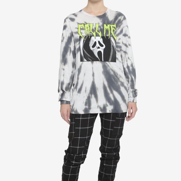 Scream Ghost Face Size SMALL Call Me Grey Wash Womens Long Sleeve T-Shirt Horro - Picture 3 of 5